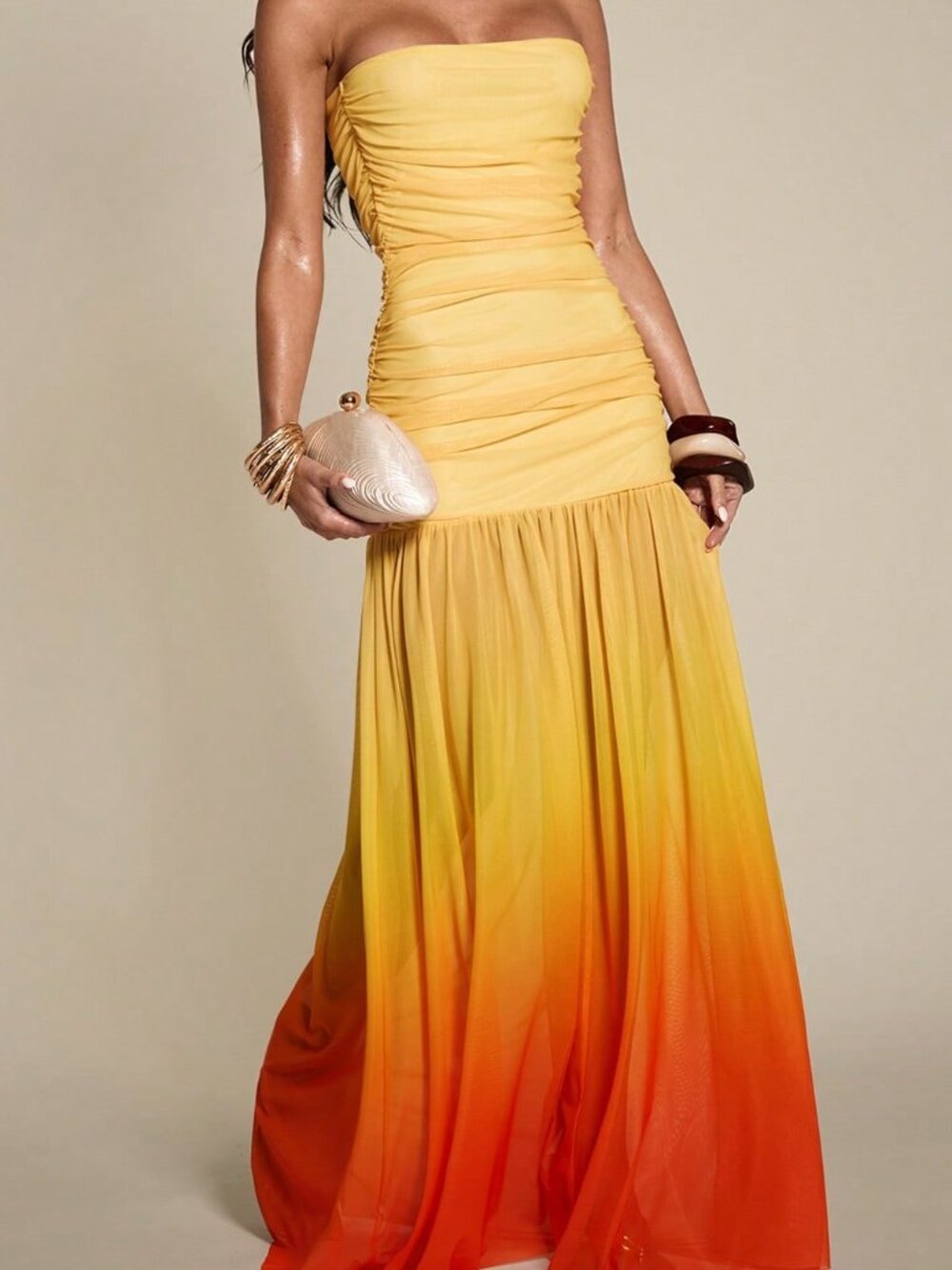 Yellow Party Women's Elegant Ombre Bandeau Dress
